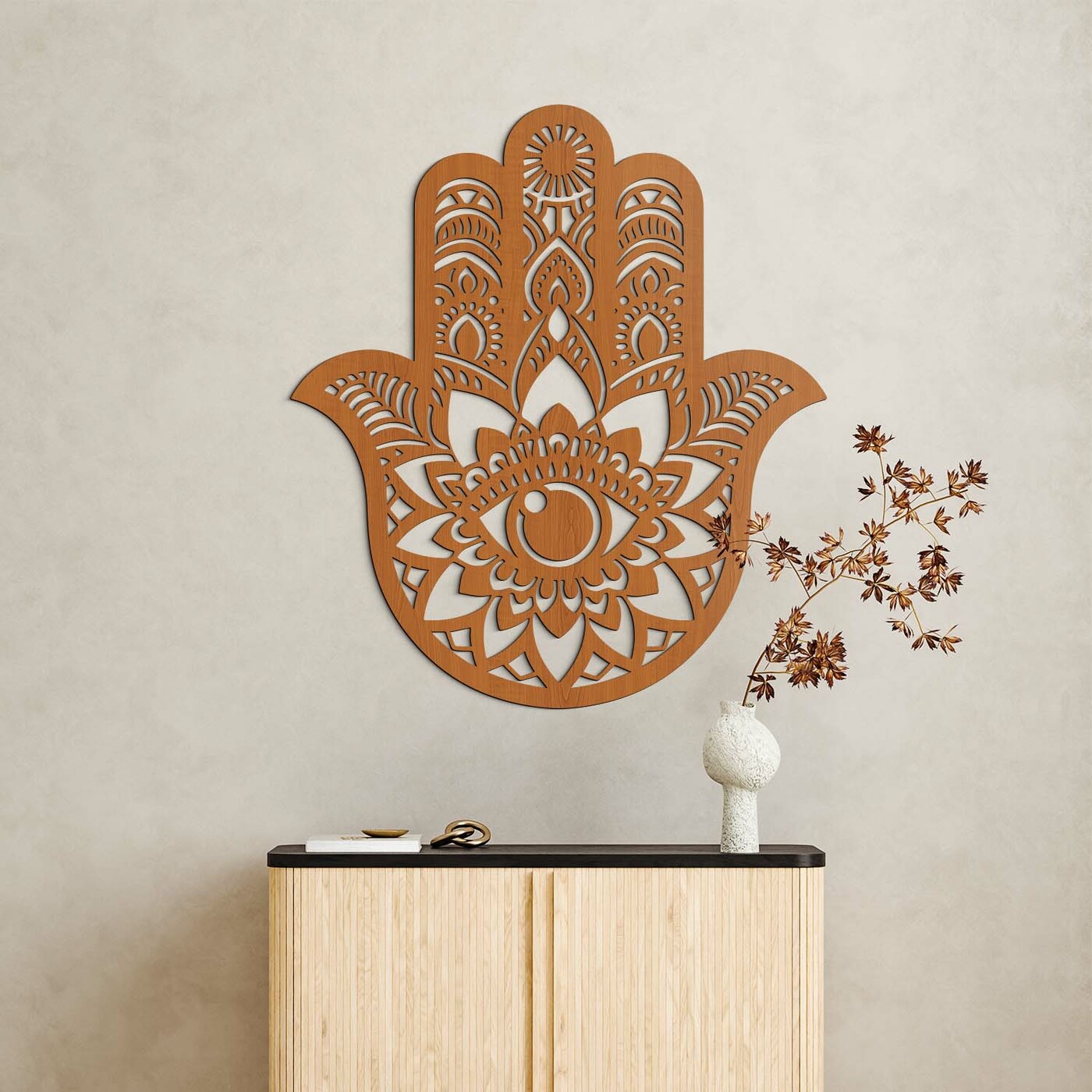 Wooden Picture of Symbol - Hand of Fatima | Cherry