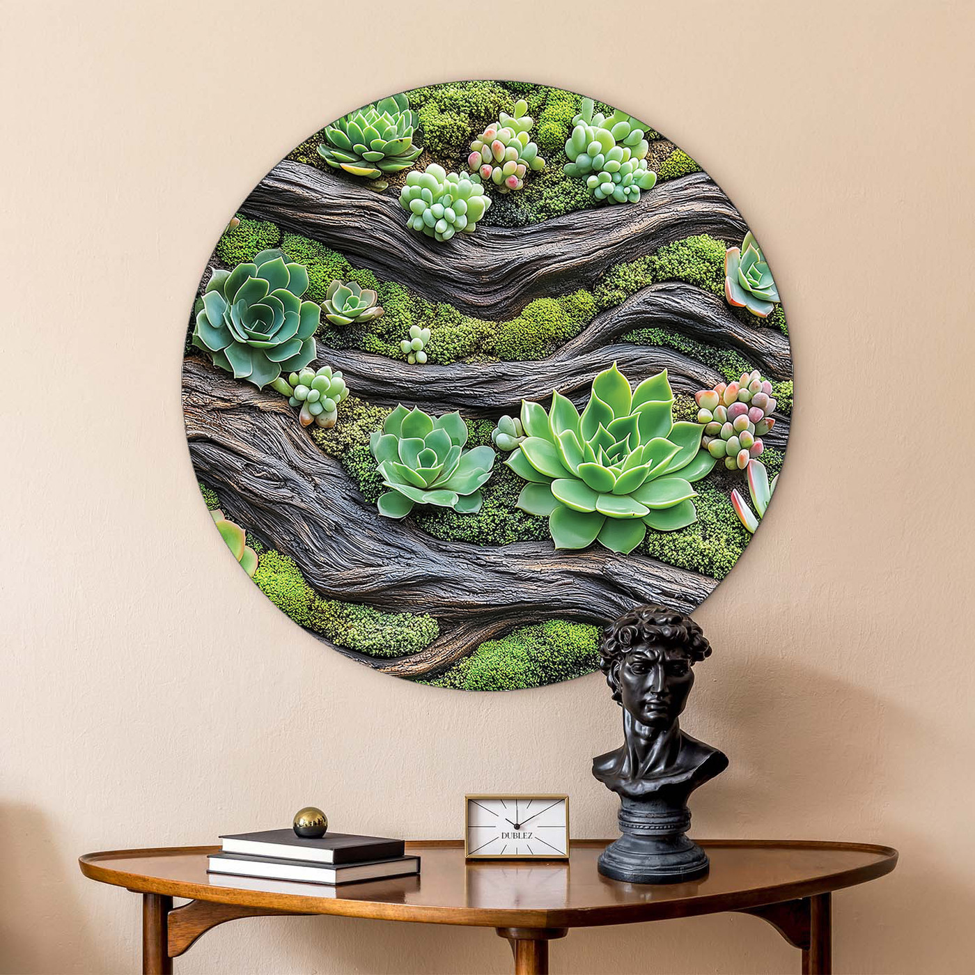 Round Wood Wall Art - Succulents