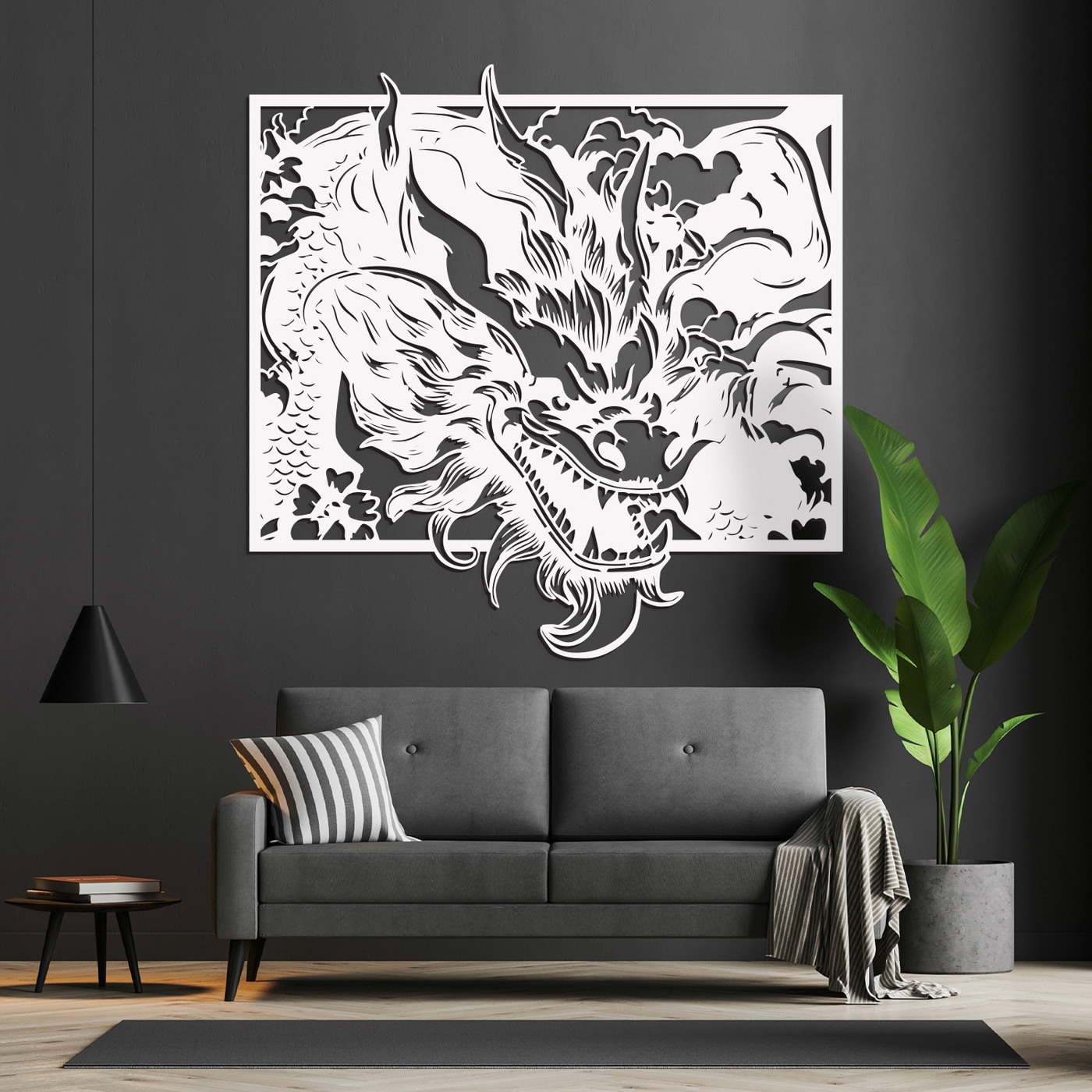 Tablou 3D decupat - Marele dragon chinezesc | Alb