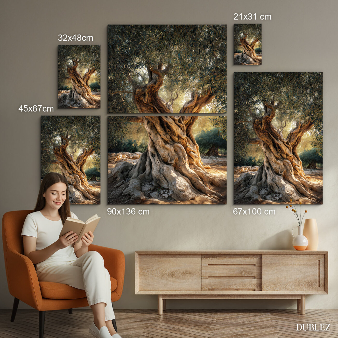 Tablou mediteranean din lemn - Măslin centenar | 90x136 cm