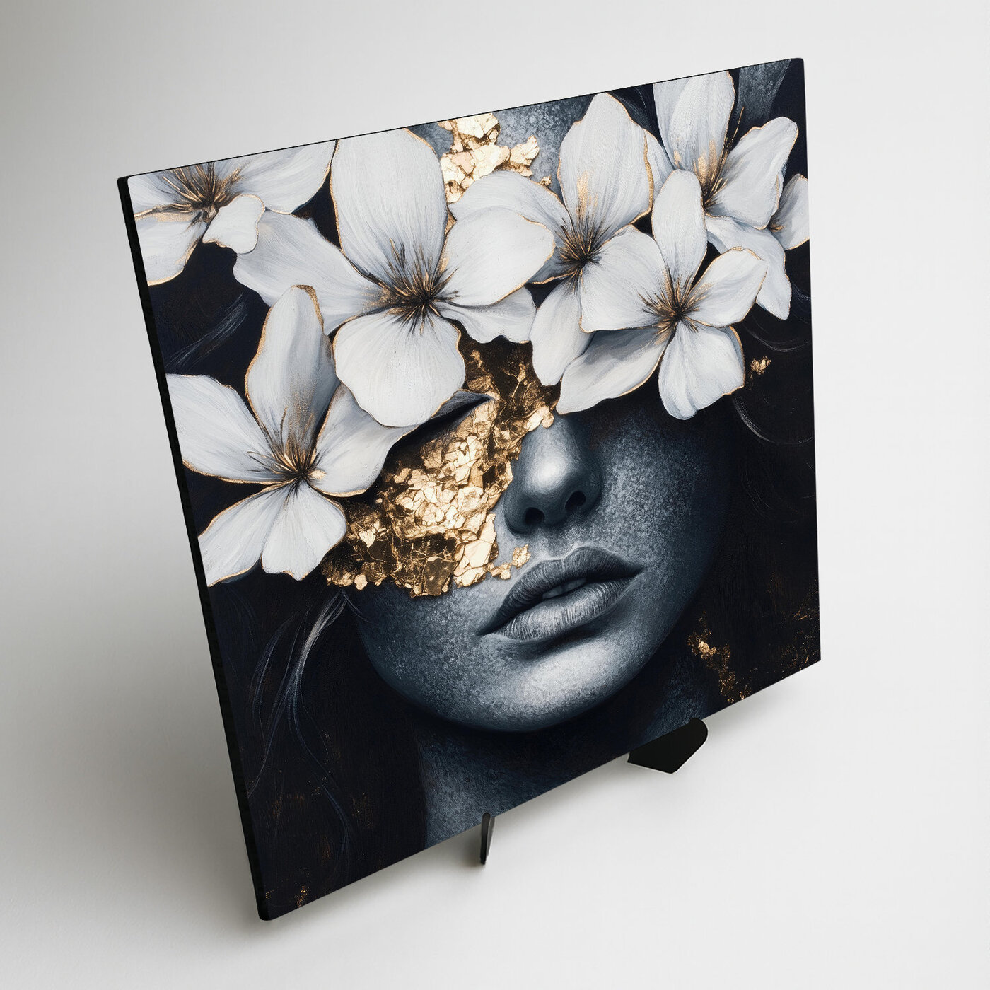 Kvetinový portrét ženy - Drevený obraz