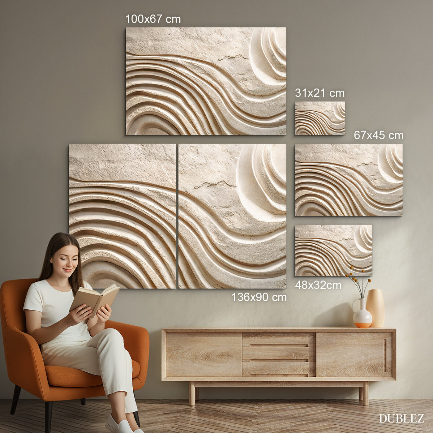 Béžový obraz s efektom 3D reliéfu - Kontinuita | 136x90 cm