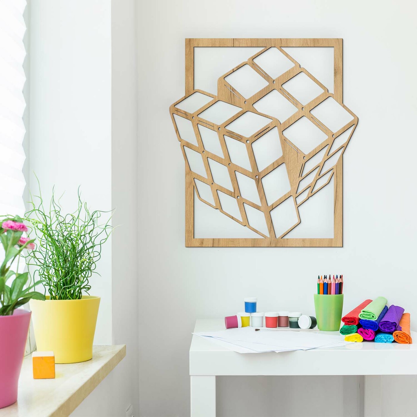Retro Wall Art for the Office - Rubik&#039;s Cube | Gold Craft Oak