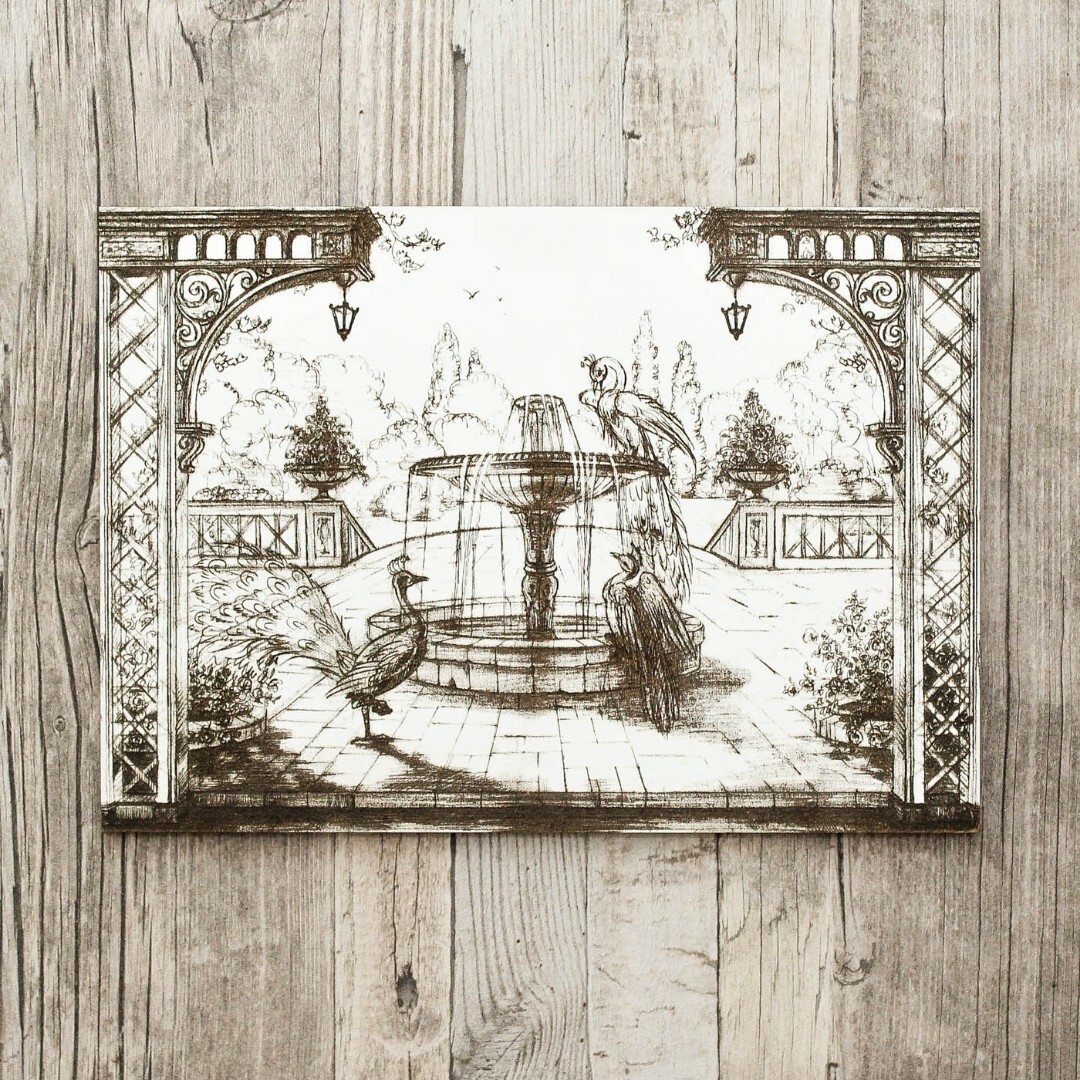 3D Wooden Engraved Picture - Drawn Peacock