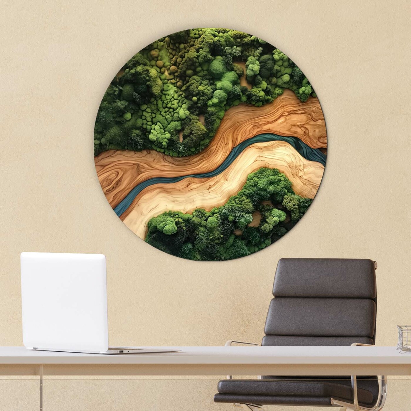 Circular Wall Art from Wood - Moss in Epoxy