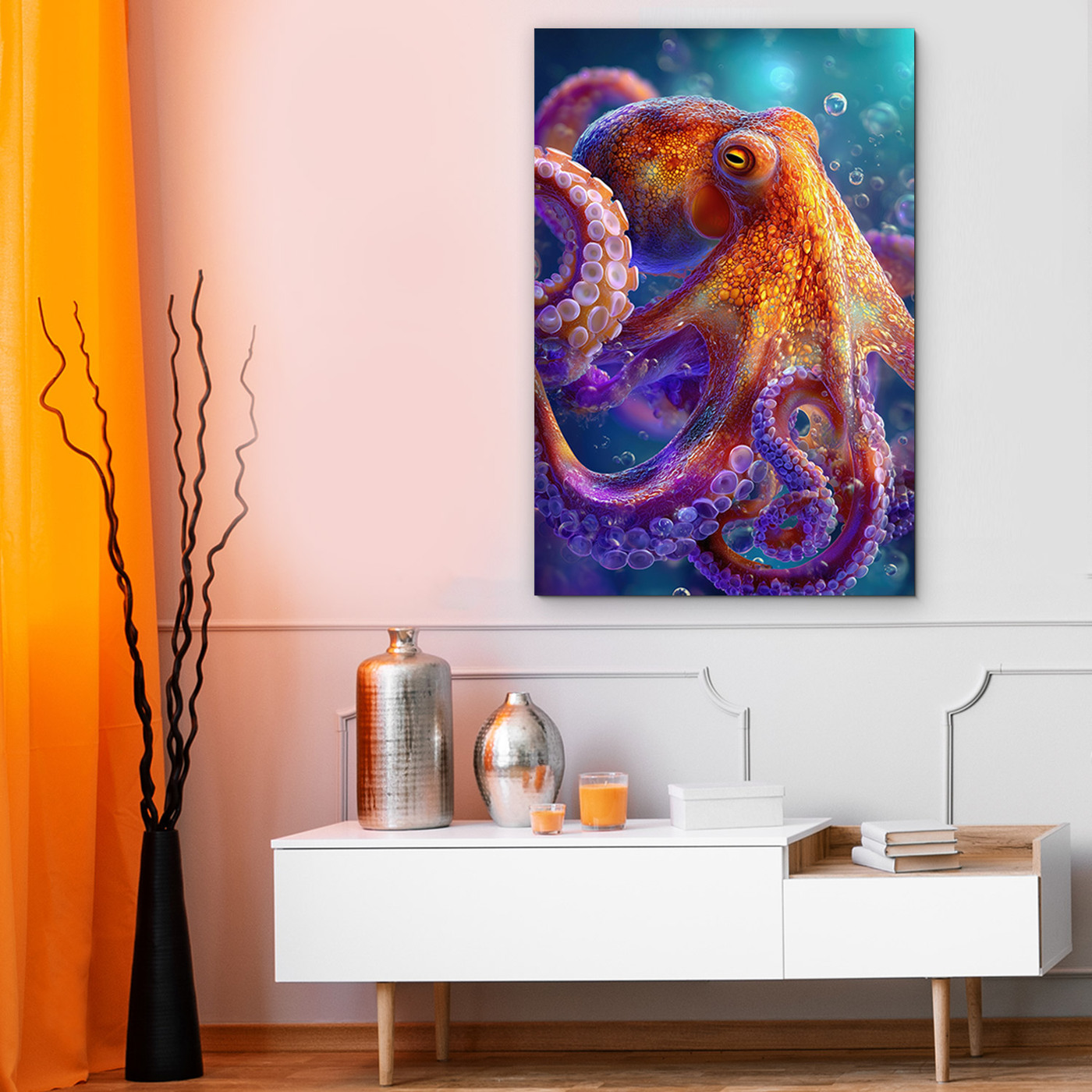 Farebná chobotnica - Umelecký obraz do interiéru