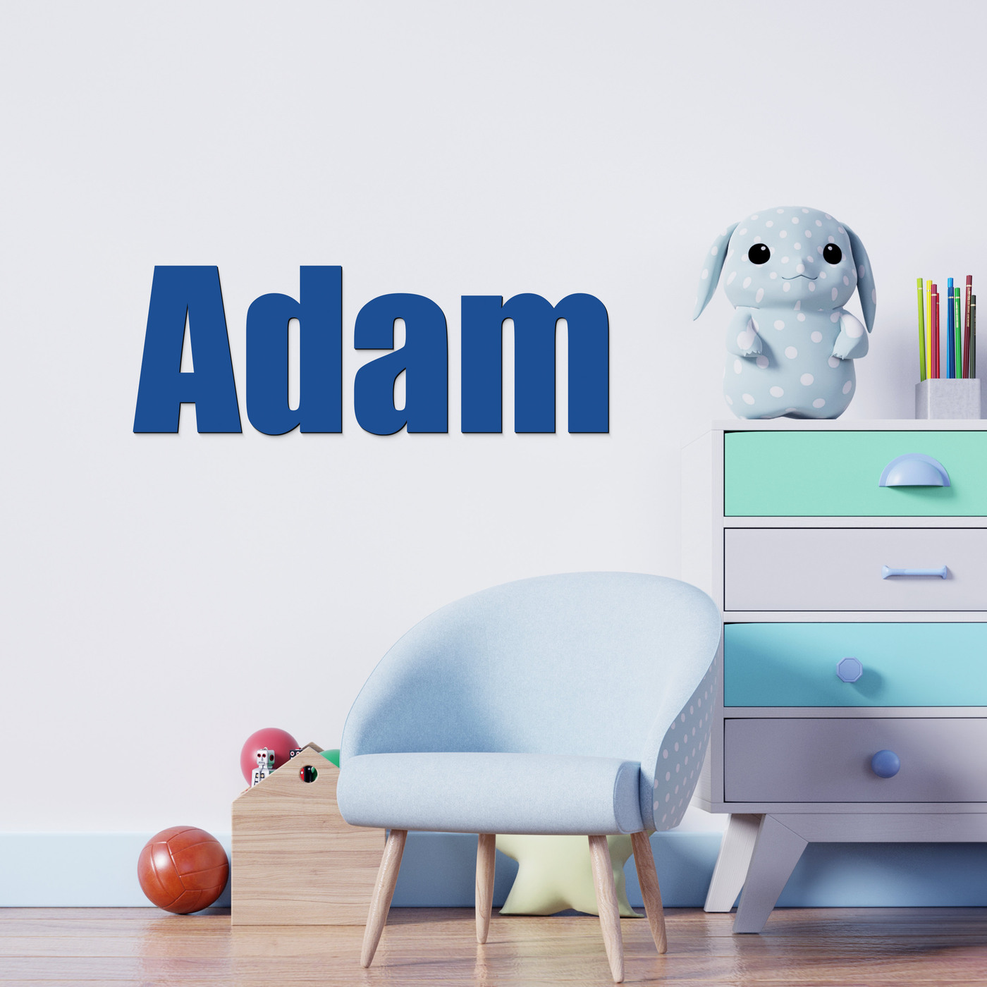 Vlastné meno na stenu z dreva | Modrá