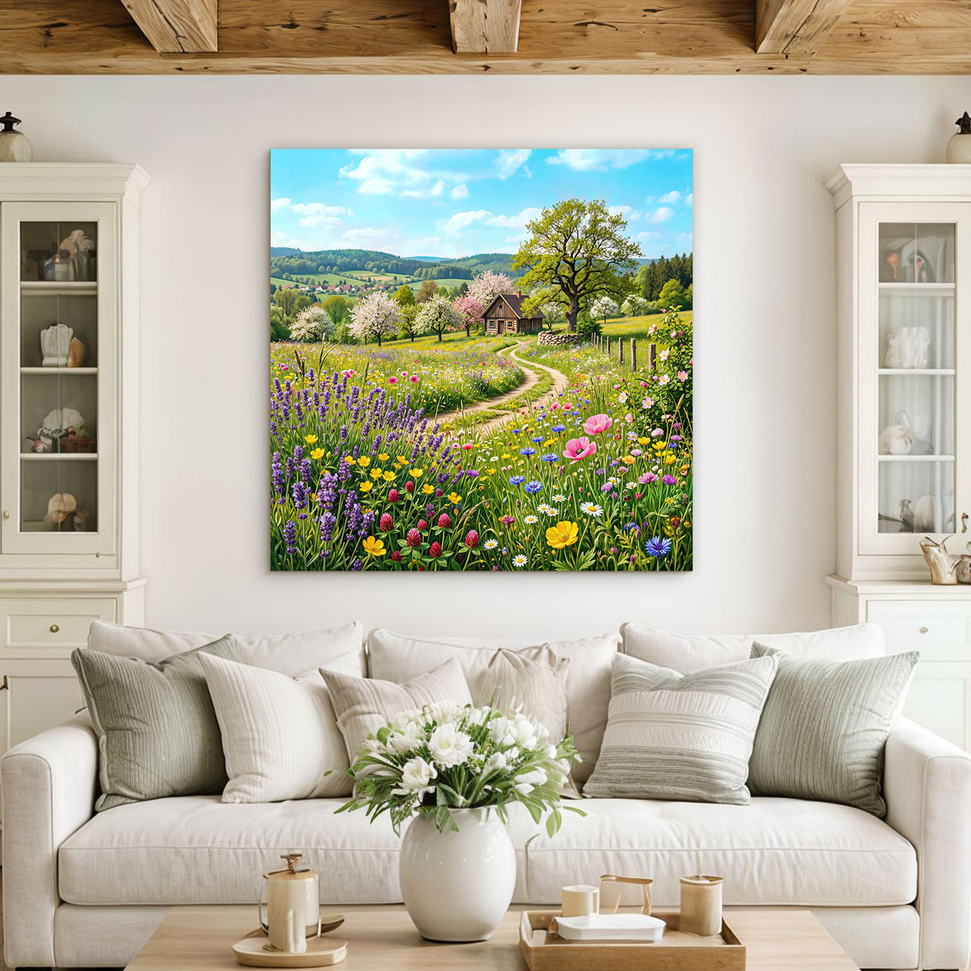 Drevený obraz krajinky - V objatí kvitnúcej prírody