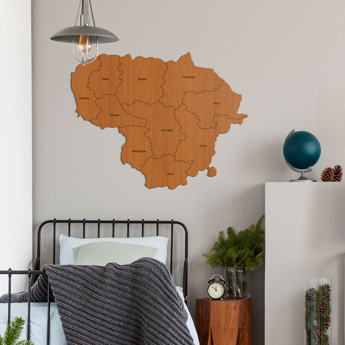 Drevená mapa na stenu - Litva + Regióny | Čerešňa