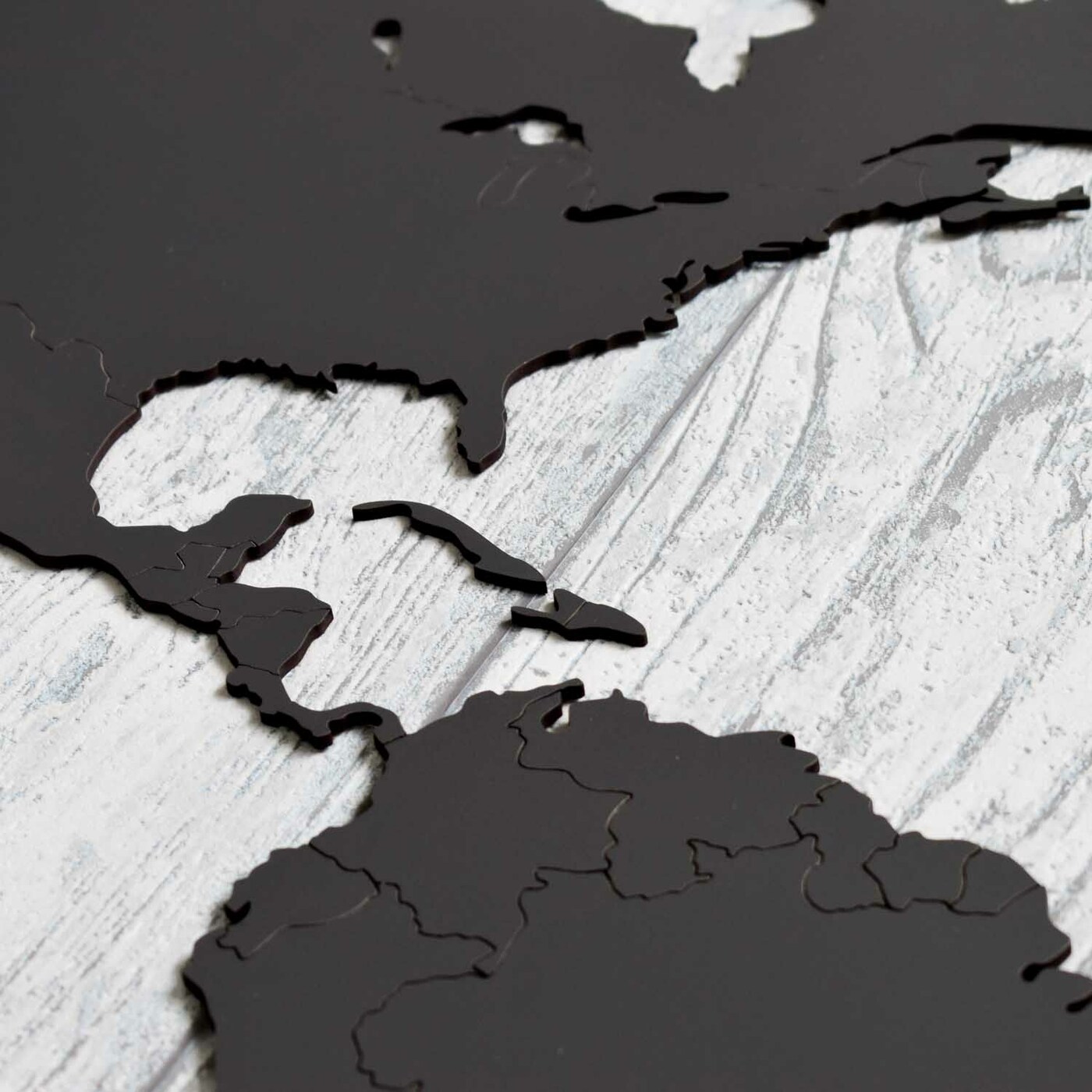 Wooden 3D World Map with Marked State Borders | Anthracite Gray