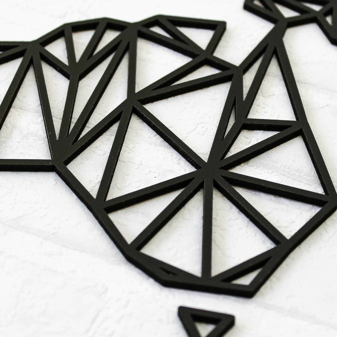 Fali 3D világtérkép - Poligonális atlasz  | Fekete