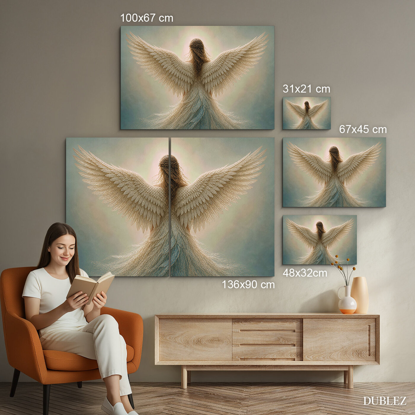 Originální andělský obraz - Nebeské objetí | 136x90 cm