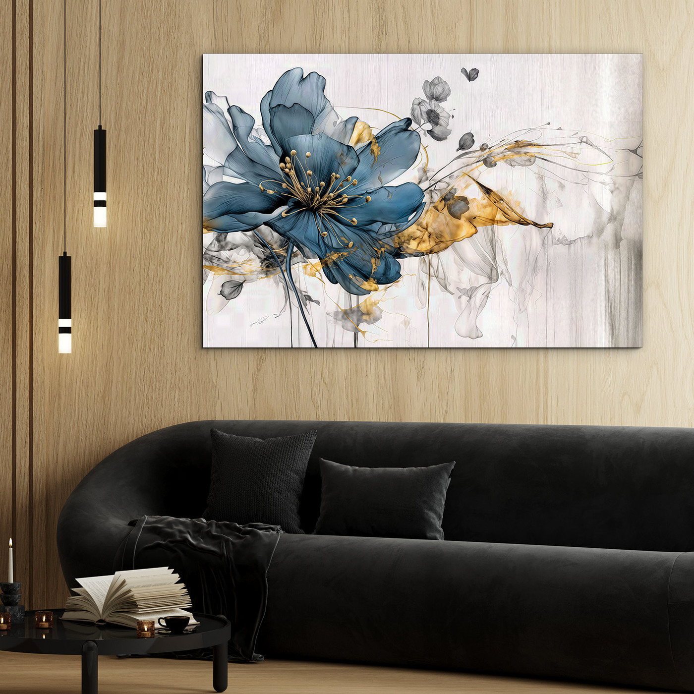 Drevený obraz kvetu do spálne - Modrá vášeň