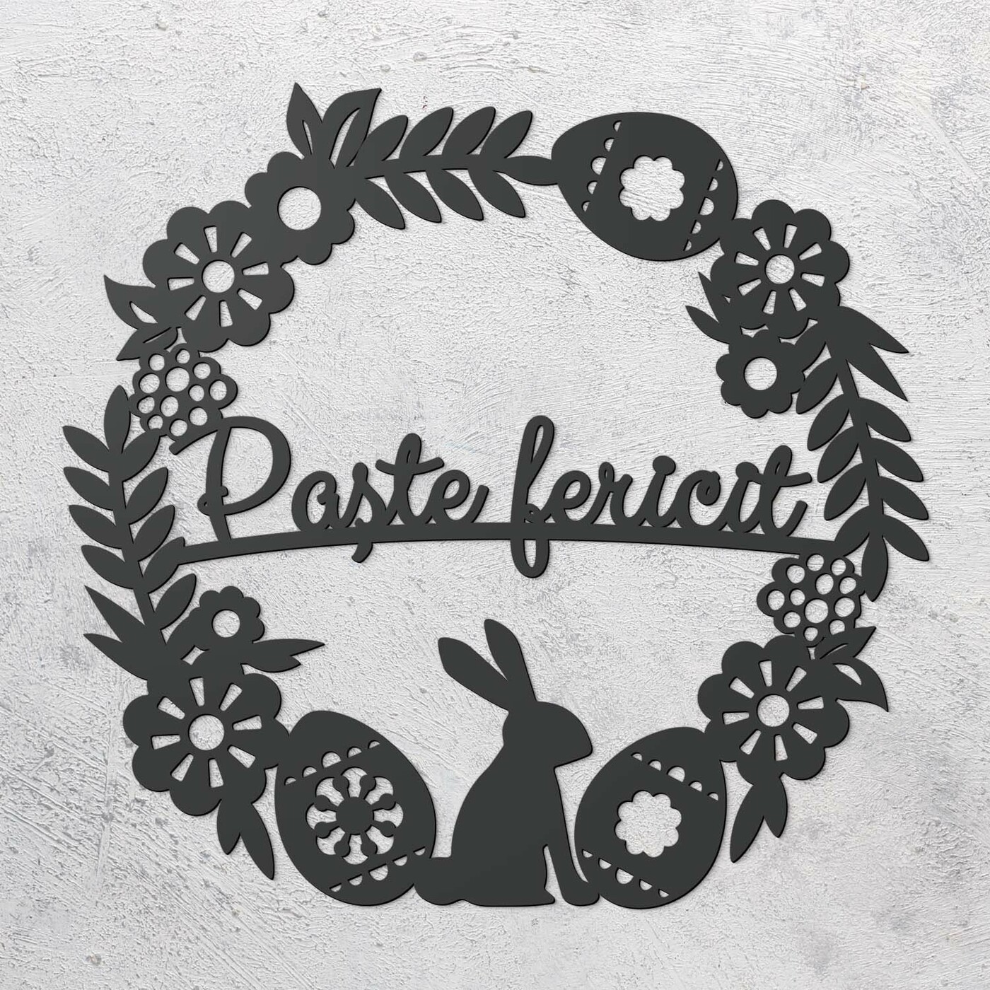 Coroniță pentru ușă - Paște fericit | Gri antracit