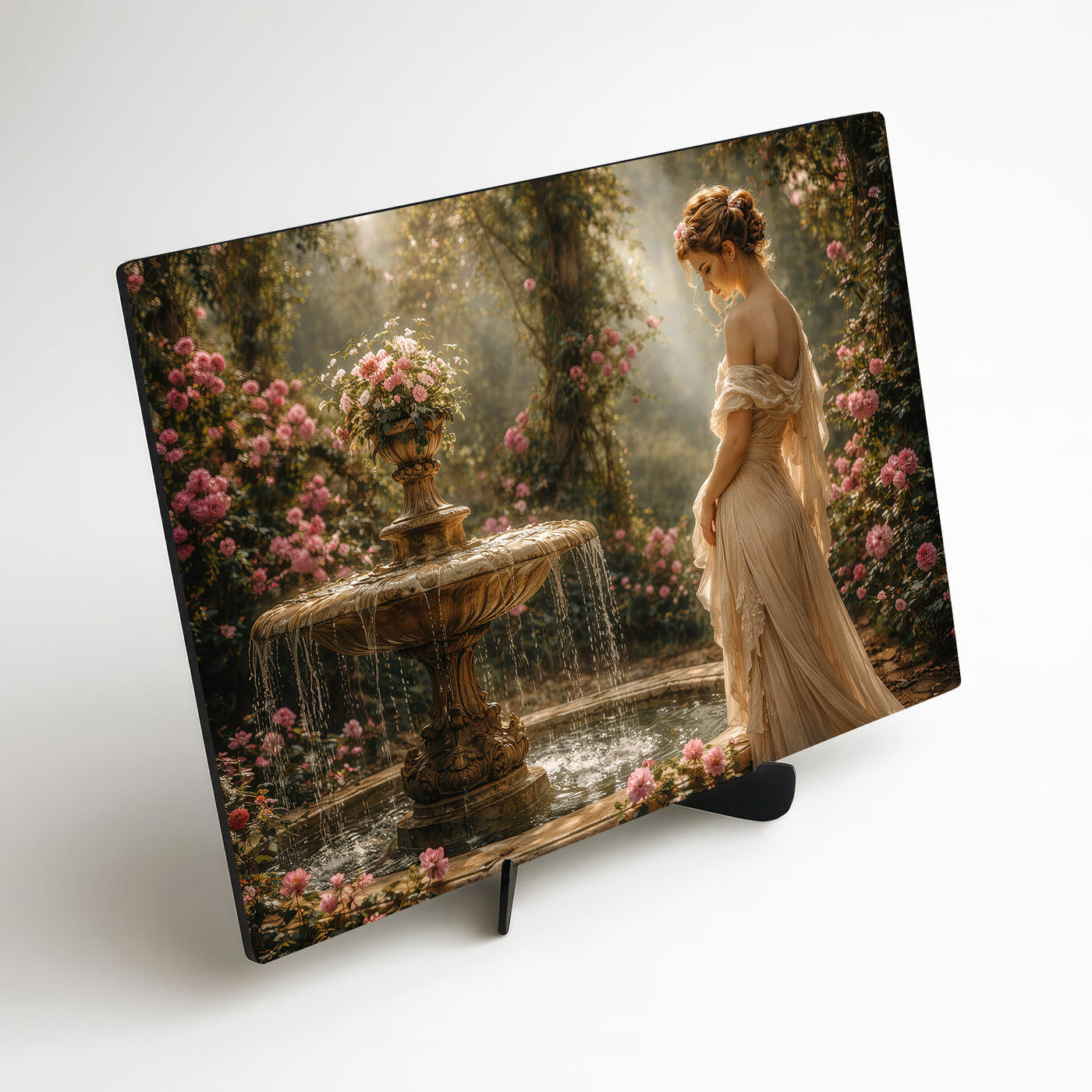 Vintage painting for the bedroom - Lady by the fountain