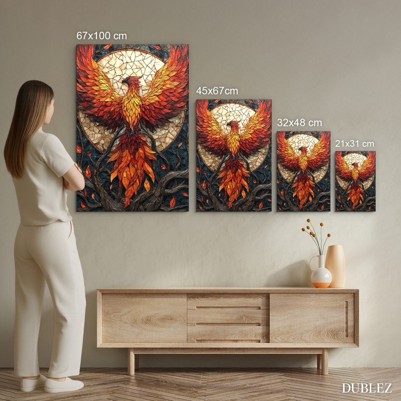 Mozaikový obraz na dreve - Vitrážny fénix