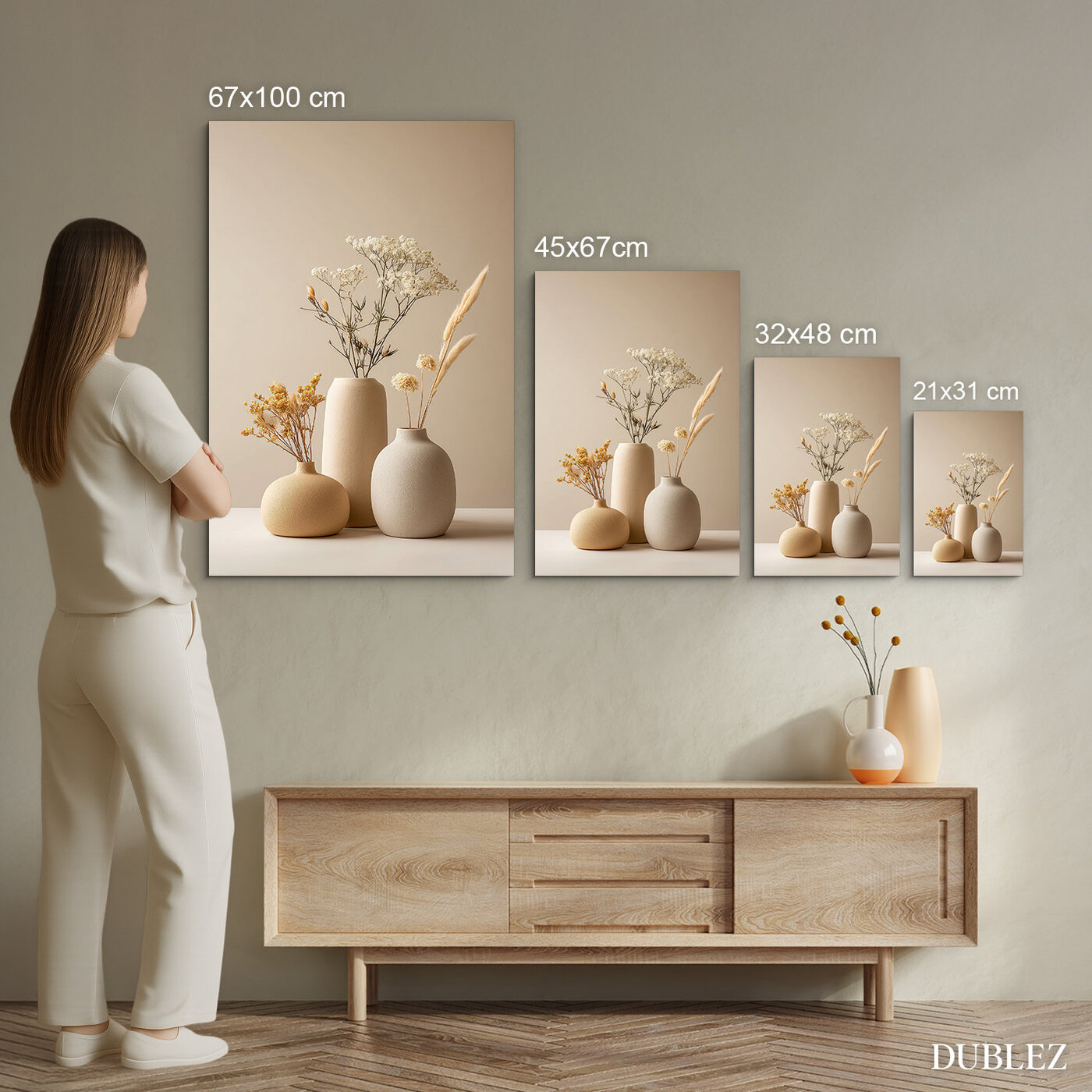 Minimalistický drevený obraz - Vázy