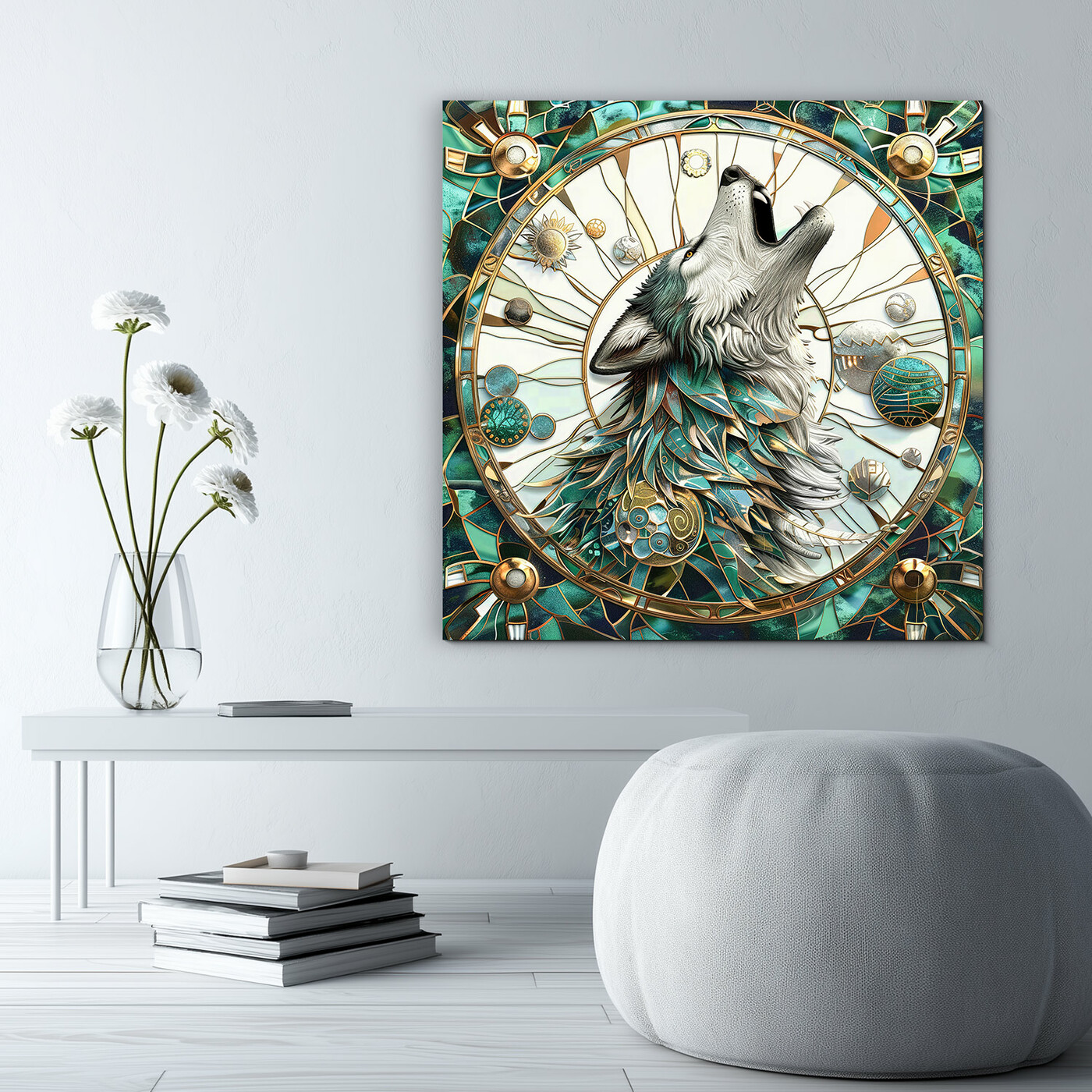 Dřevěný obraz vlka - Mystická vitráž