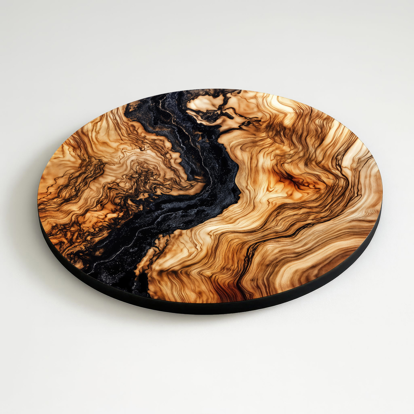 Okrúhly drevený obraz s efektom čiernej živice - Ignis