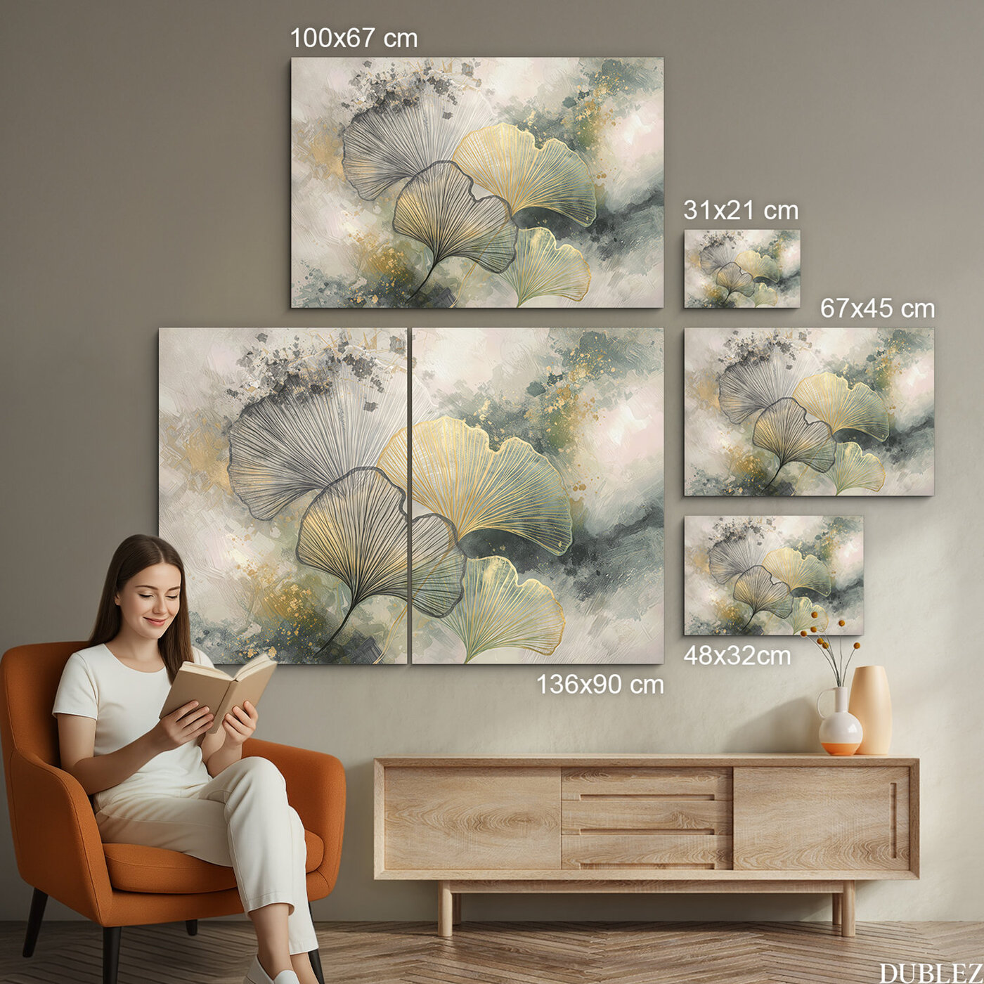 Veľký drevený obraz - Ginko Gold Panorama