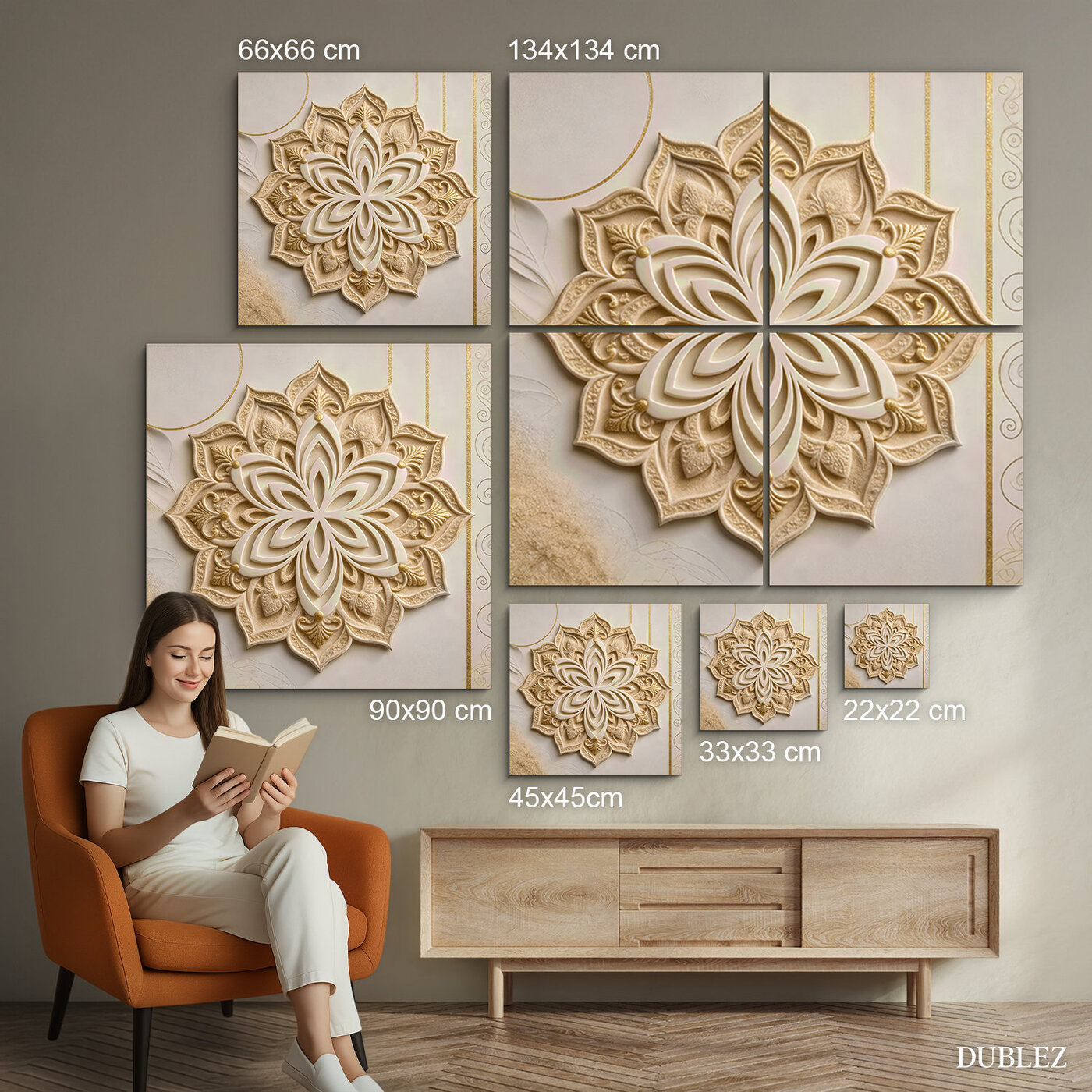Golden glamour mandala - Kvet | 134x134 cm