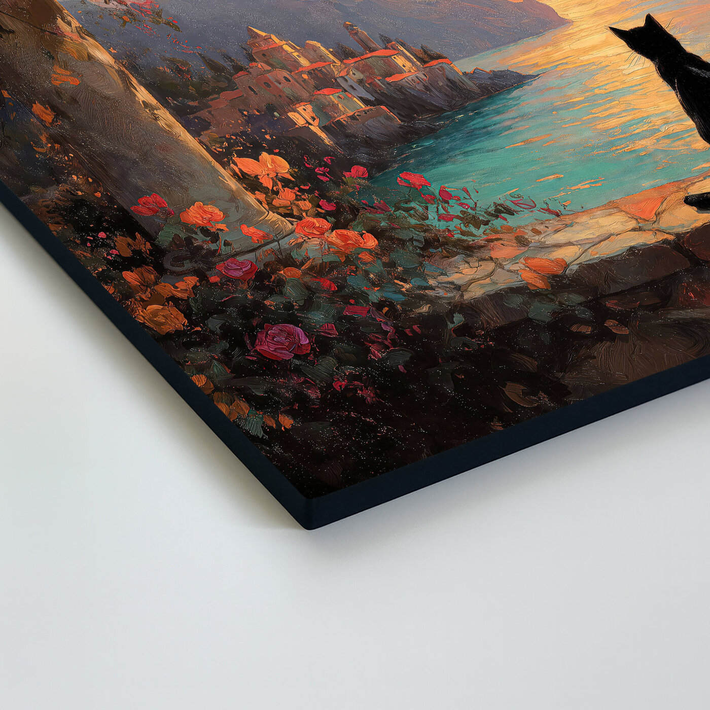 Štýlový obraz na dreve - Mačka pri mori