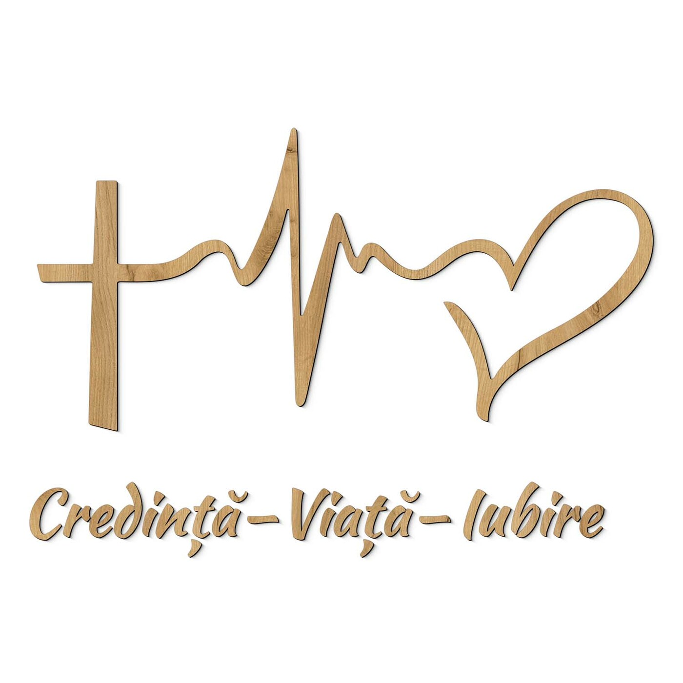 Autocolant de perete - Credință, Viață, Iubire | Stejar auriu