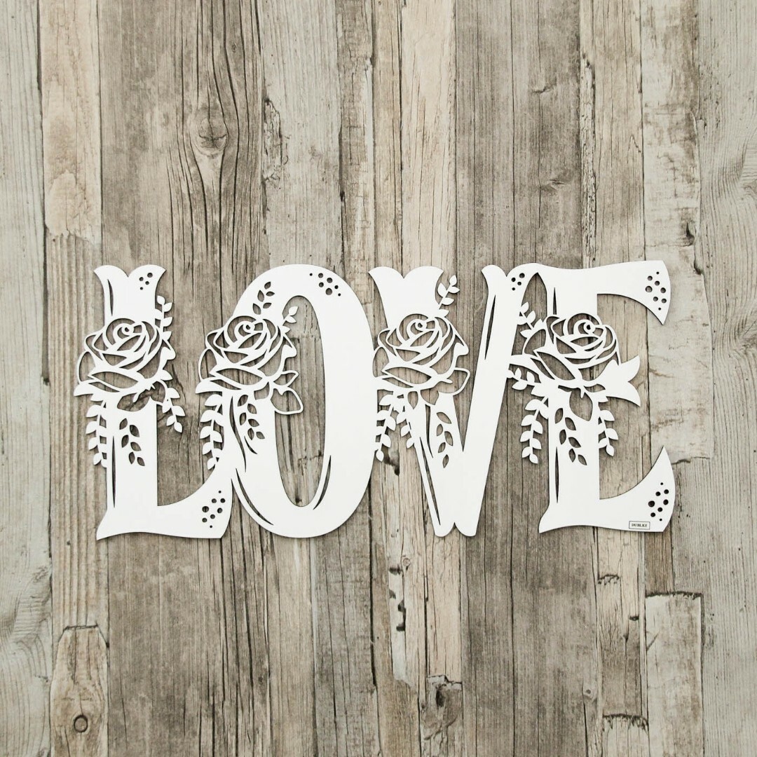 Wooden Wall Sticker - Love with Flowers | White