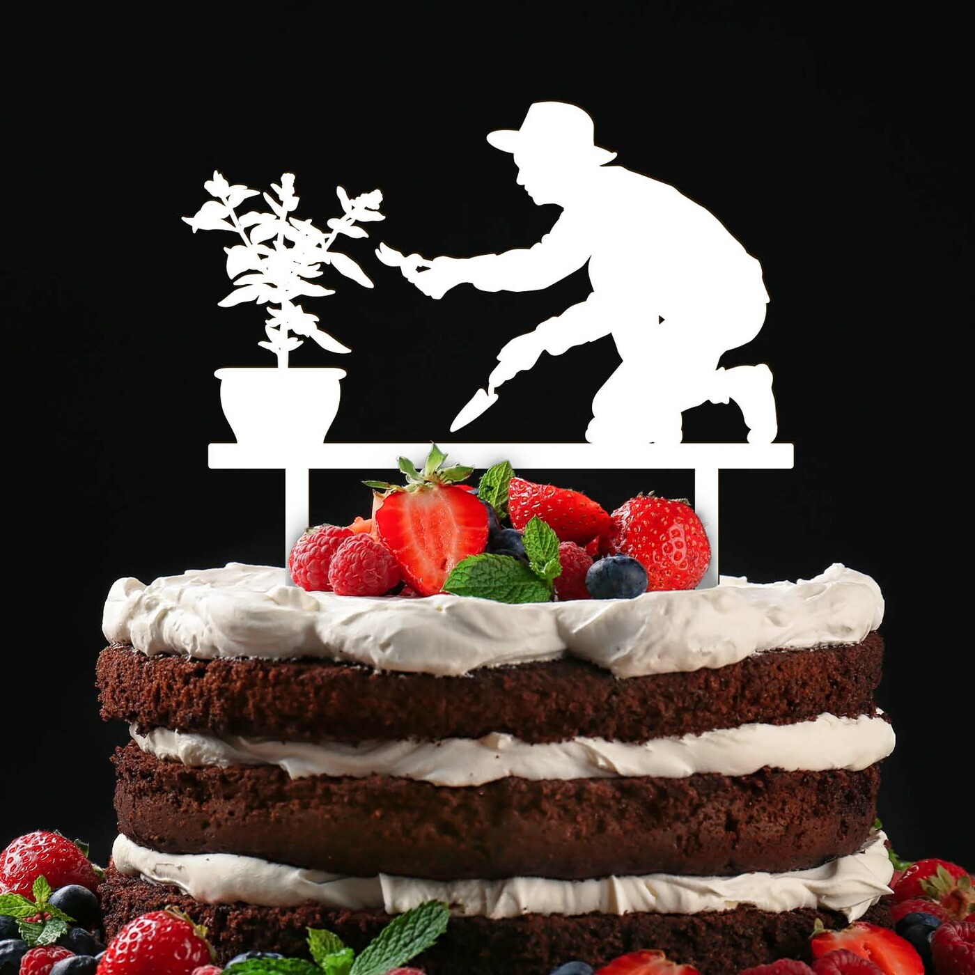 Drevený zápich do torty - Záhradkár  | Biela