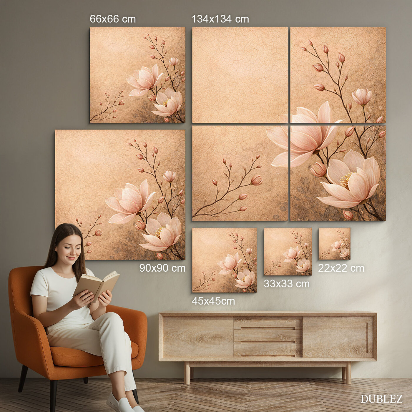 Vintage flower painting - Magnolia | 134x134 cm