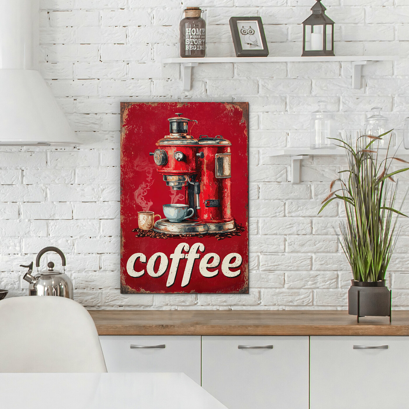 Retro dřevěný obraz - Coffee