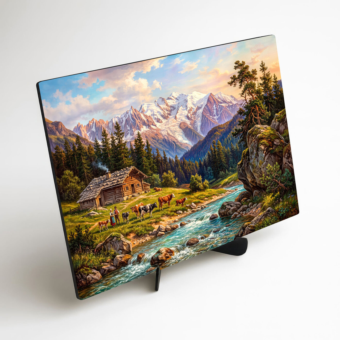 Drevený obraz - Alpská krajina s chalupou