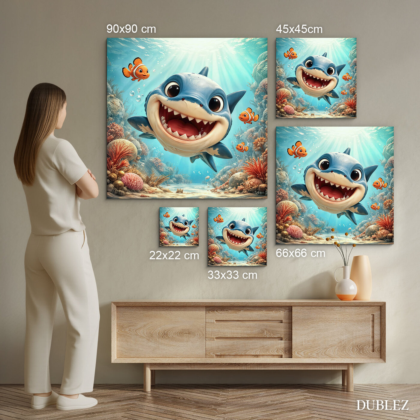 Drevený obraz do detskej izby - Veselý žralok v oceáne