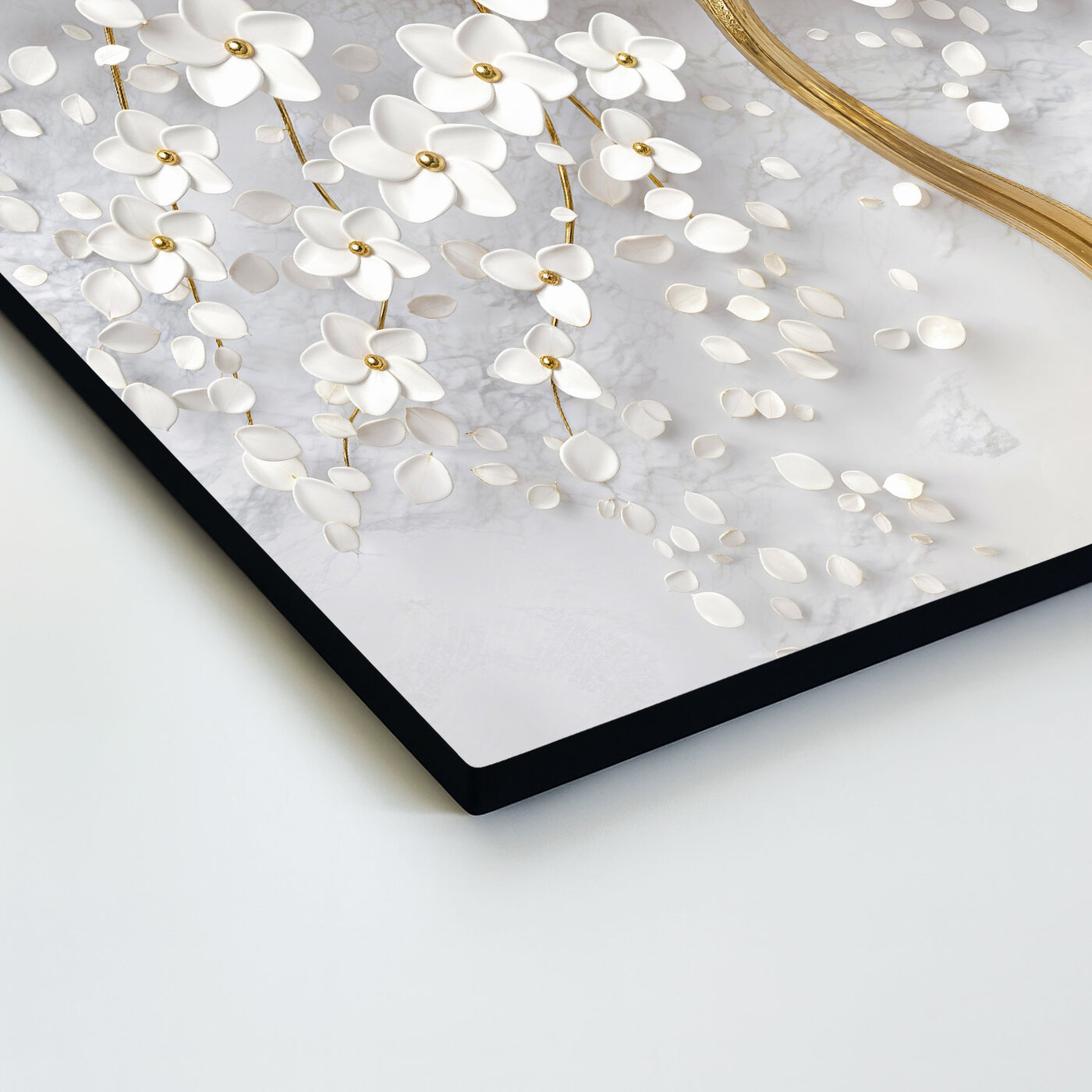 Drevený obraz - Zlatý strom s bielymi kvetmi