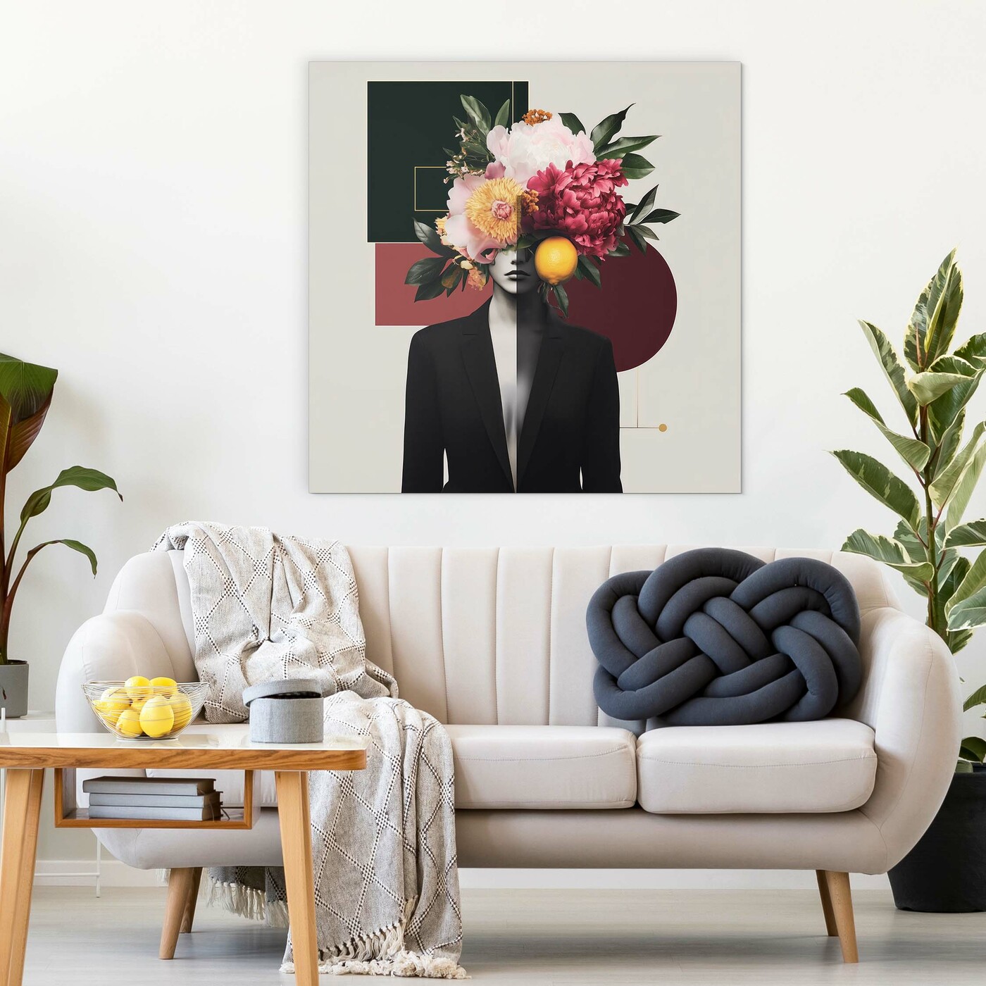 Modern Wall Art for Bedroom - Woman with Flowers