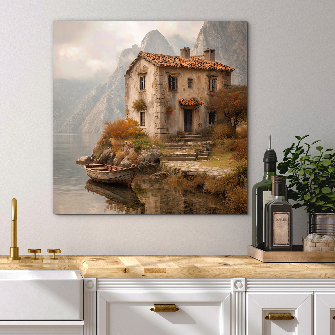 Rustikálny obraz - Starý dom pri jazere