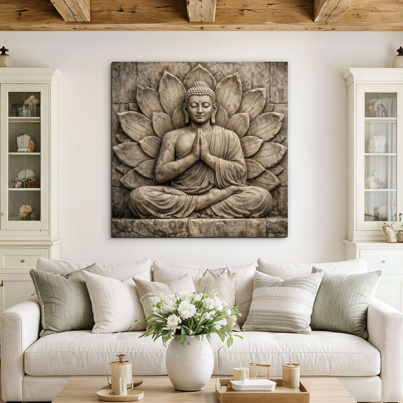 Nástěnný obraz - Kamenný Buddha v lotosu