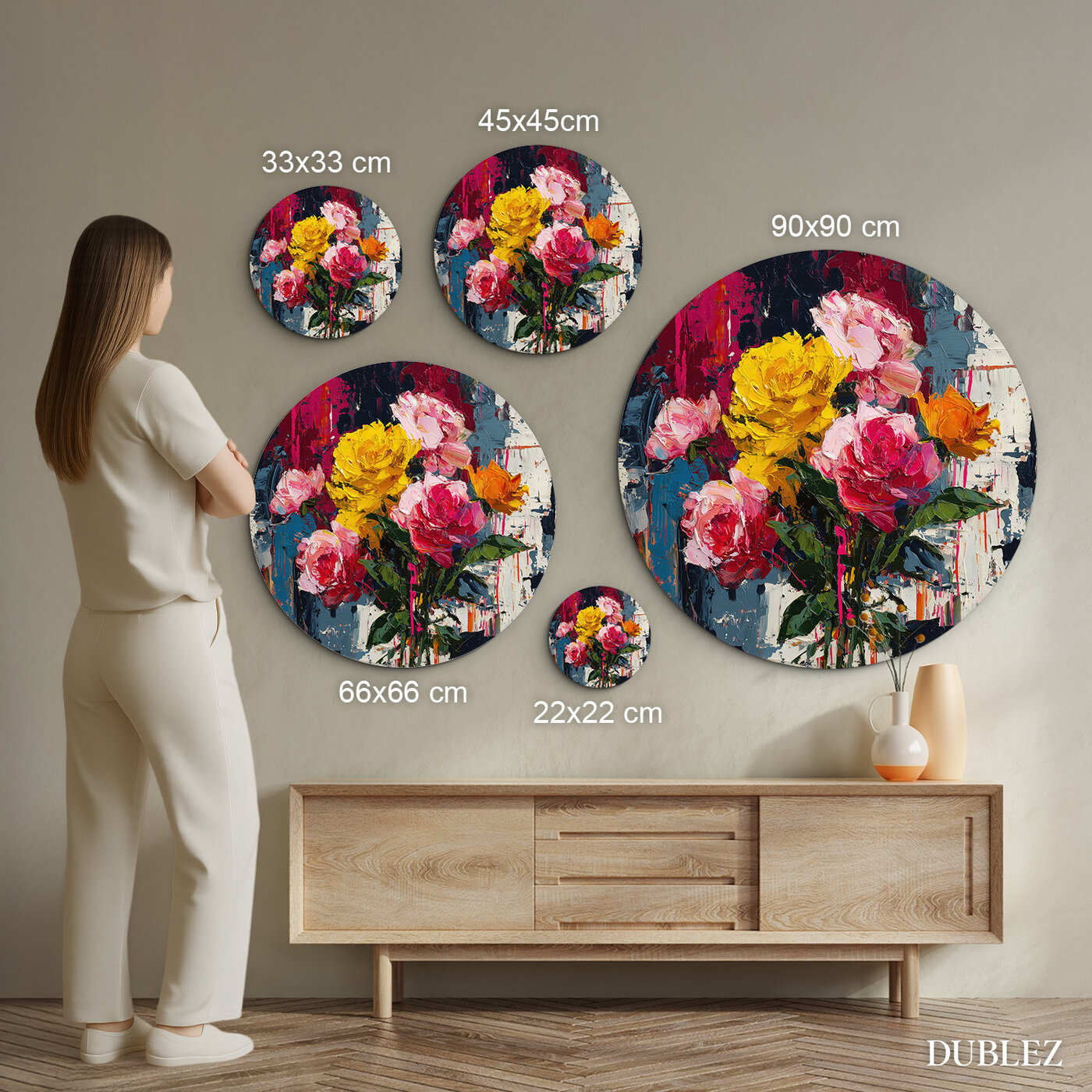 Dřevěný obraz s efektem malby - Květiny