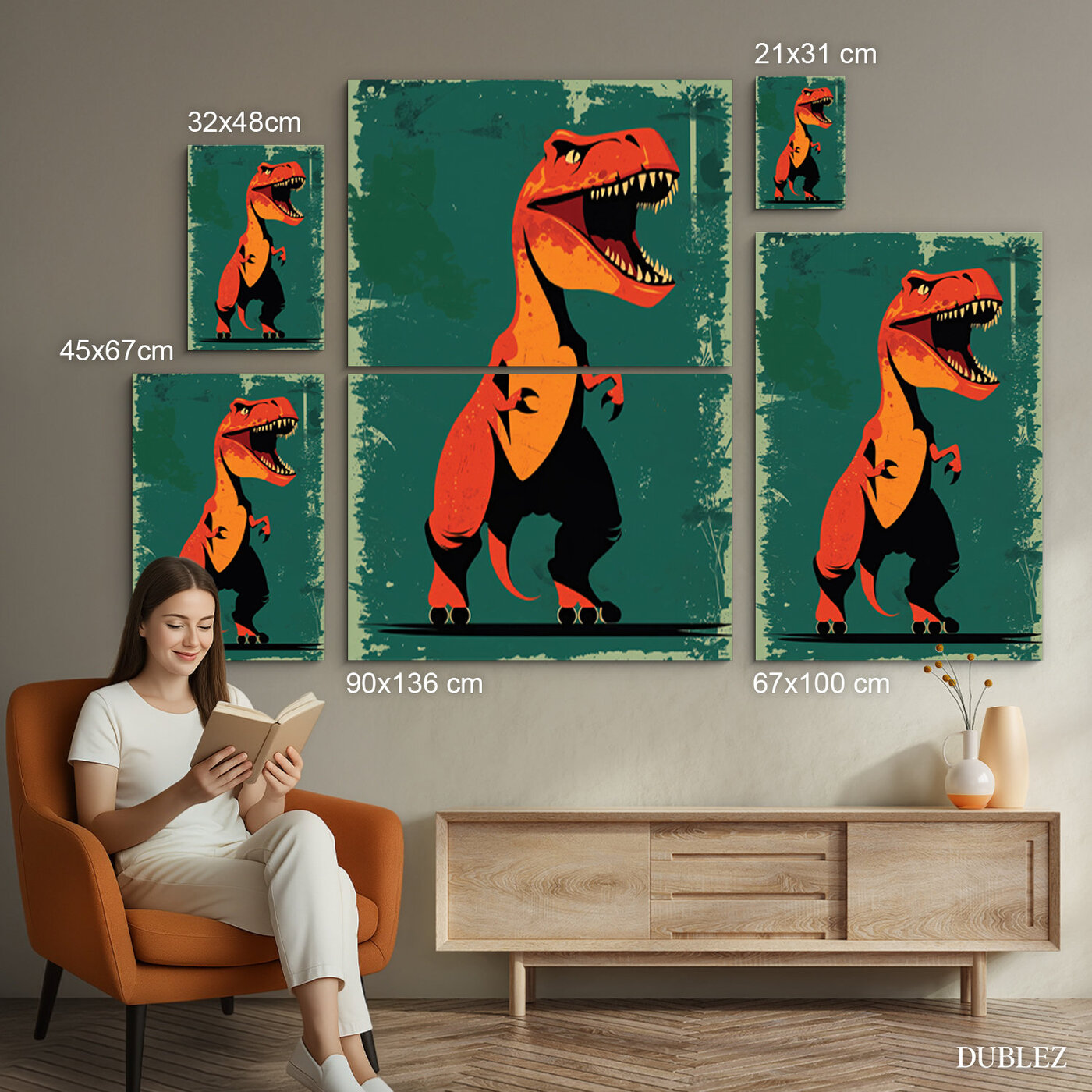 Dětský retro obraz - T-Rex | 90x136 cm