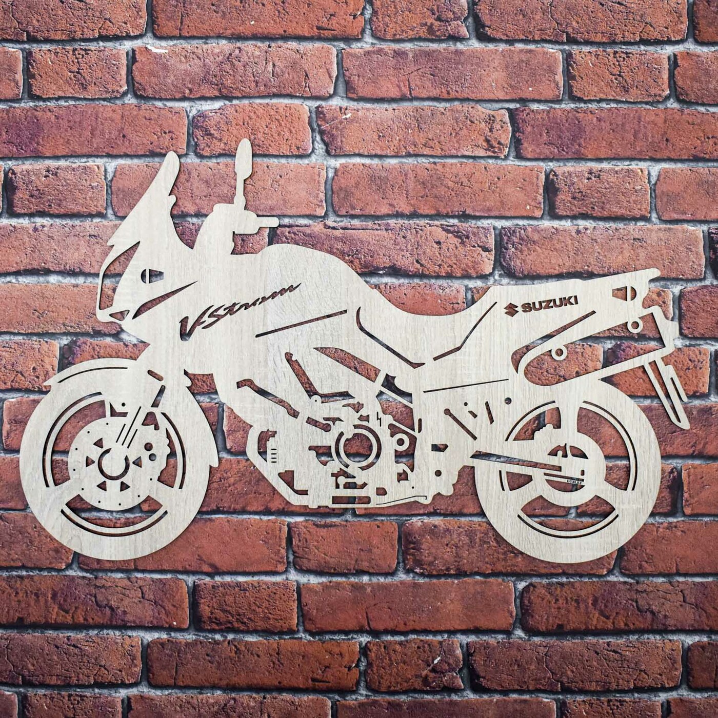 Wooden Motorcycle on the Wall - Suzuki V-Strom | Oak Sonoma