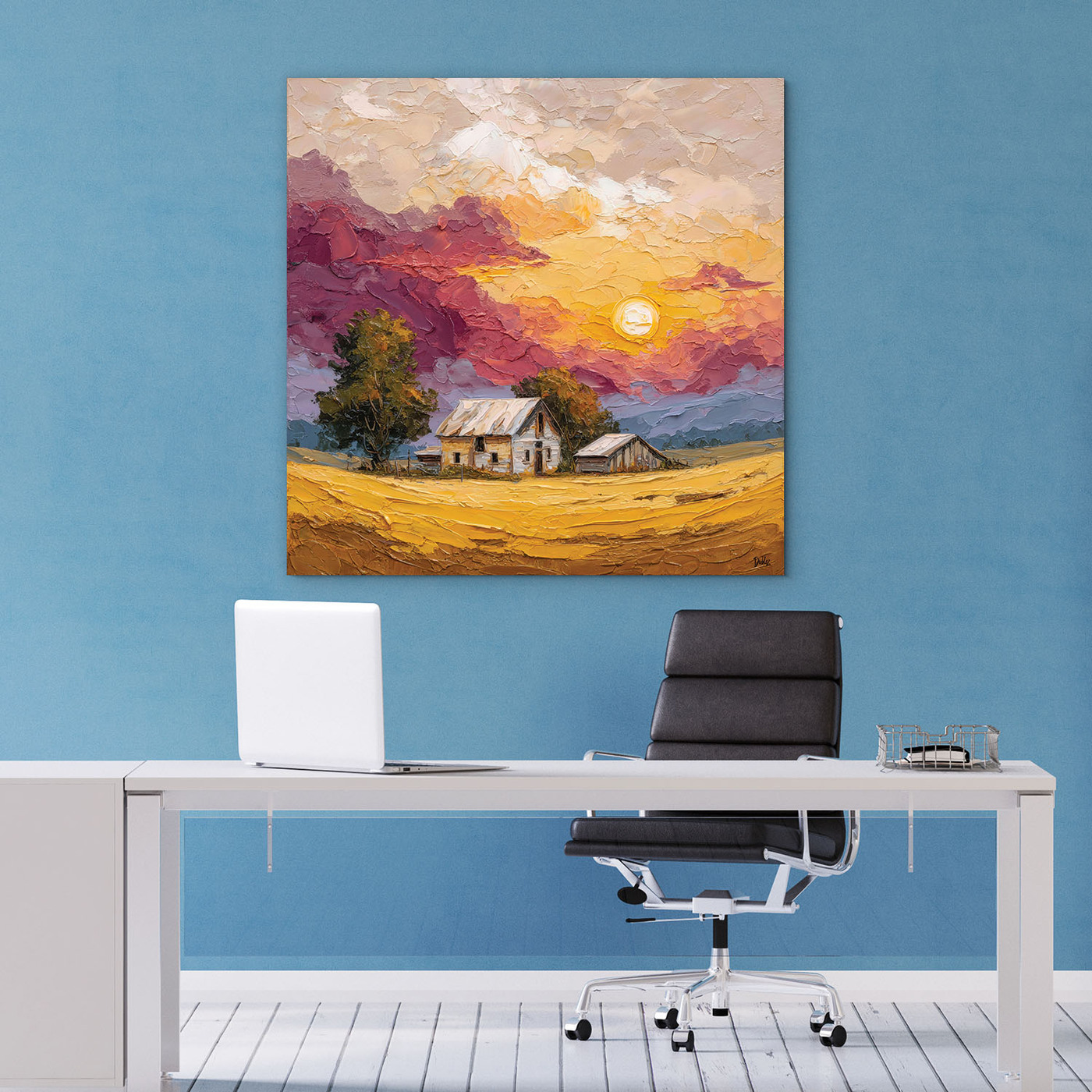 Malovaný obraz - Západ slunce nad polem