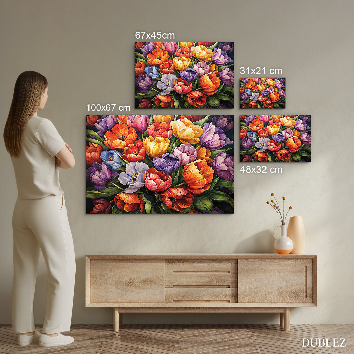 Tablou din lemn - Lalele colorate