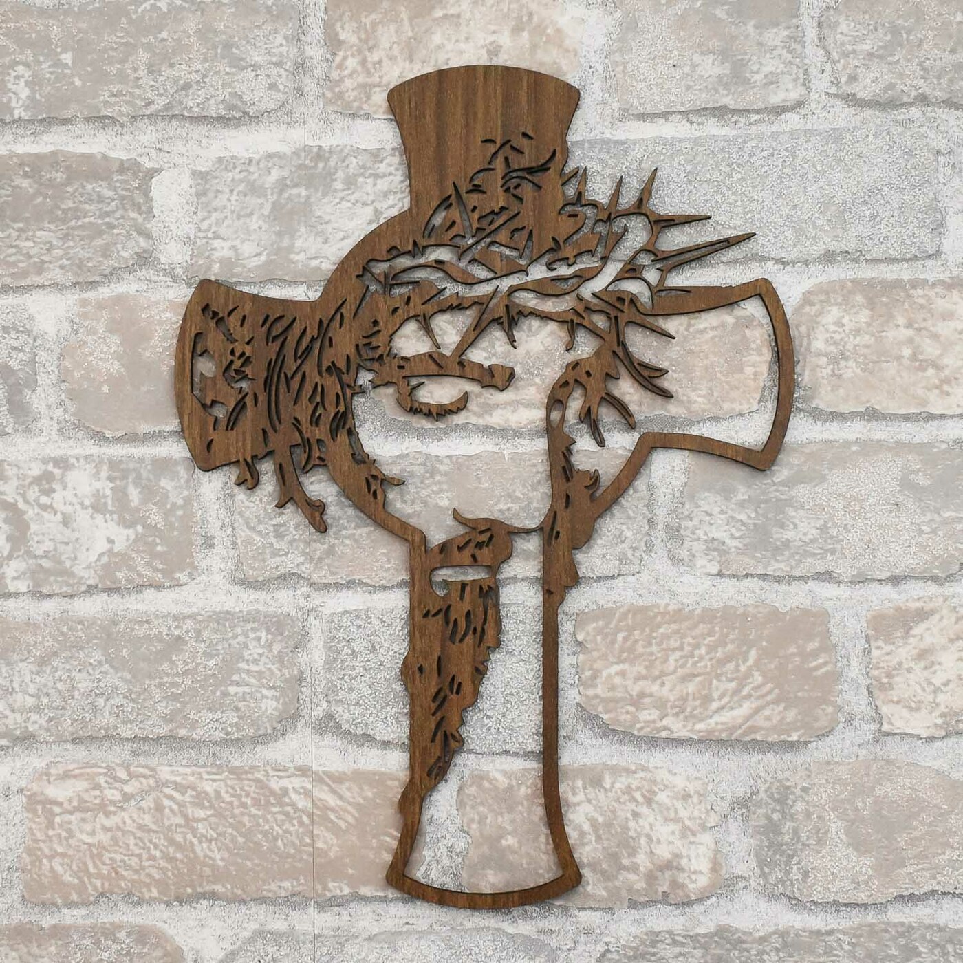 Wooden Cross on the Wall with Jesus | Walnut