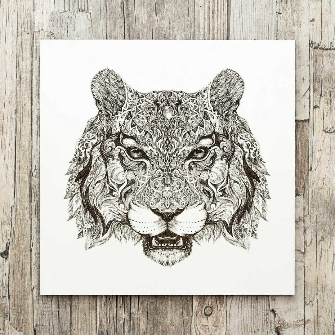 3d drevený gravírovaný obraz na stenu - Tiger | Biela