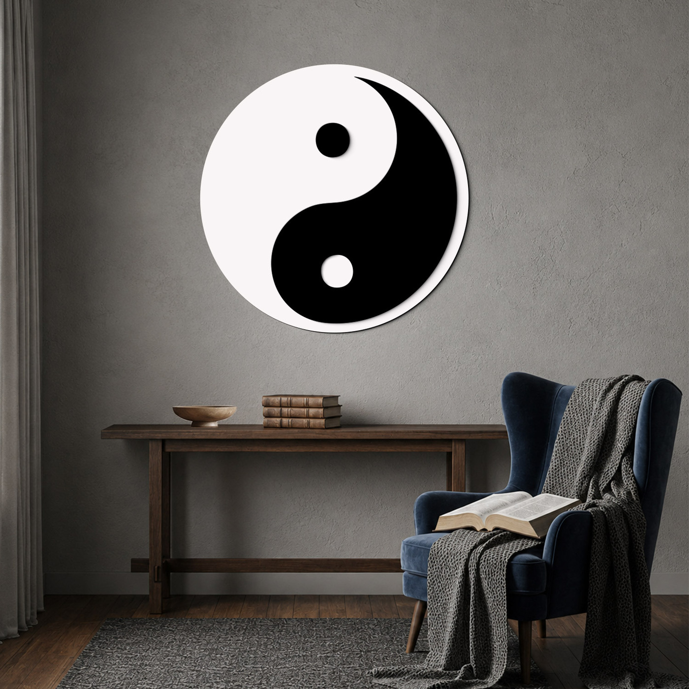 Drevený Jin Jang na stenu s 3D efektom