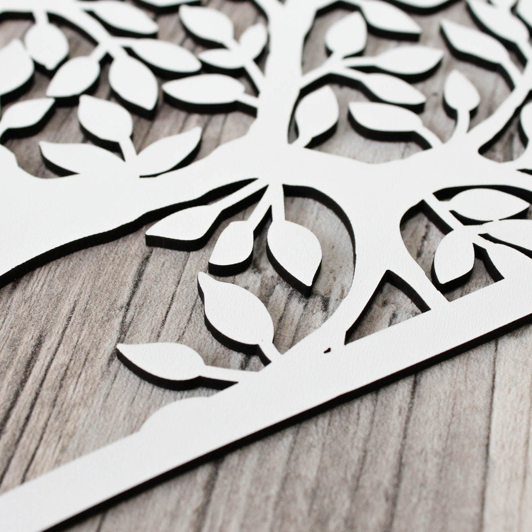 Drevený strom na stenu - Srdce | Biela