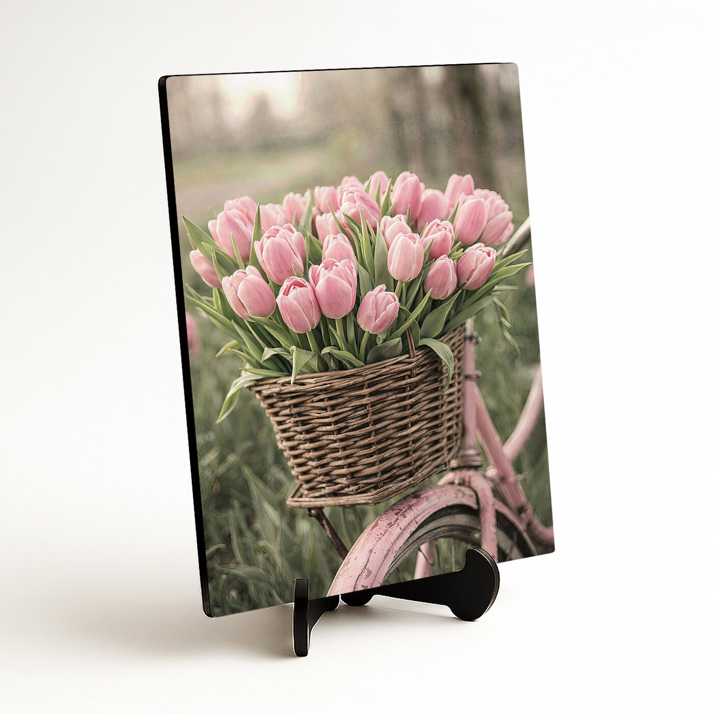 Fából készült falikép - Tulipánok kerékpáron
