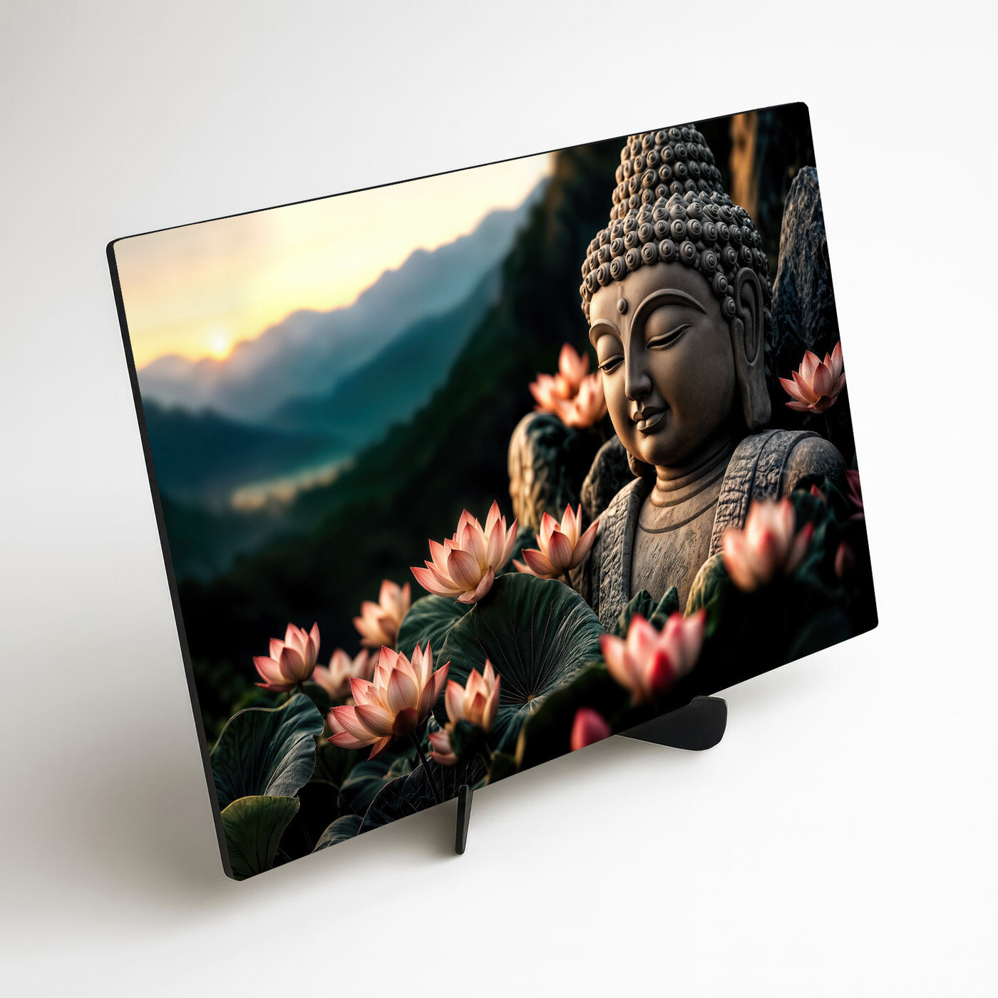 Drevený nástenný obraz - Buddha s lotosom