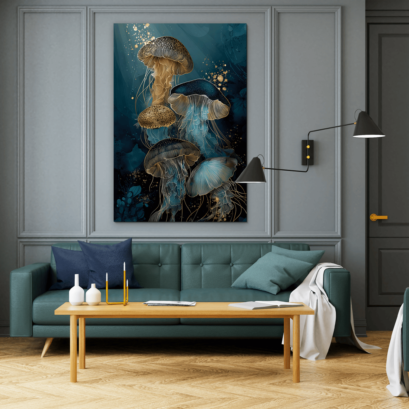 Golden blue painting - Jellyfish