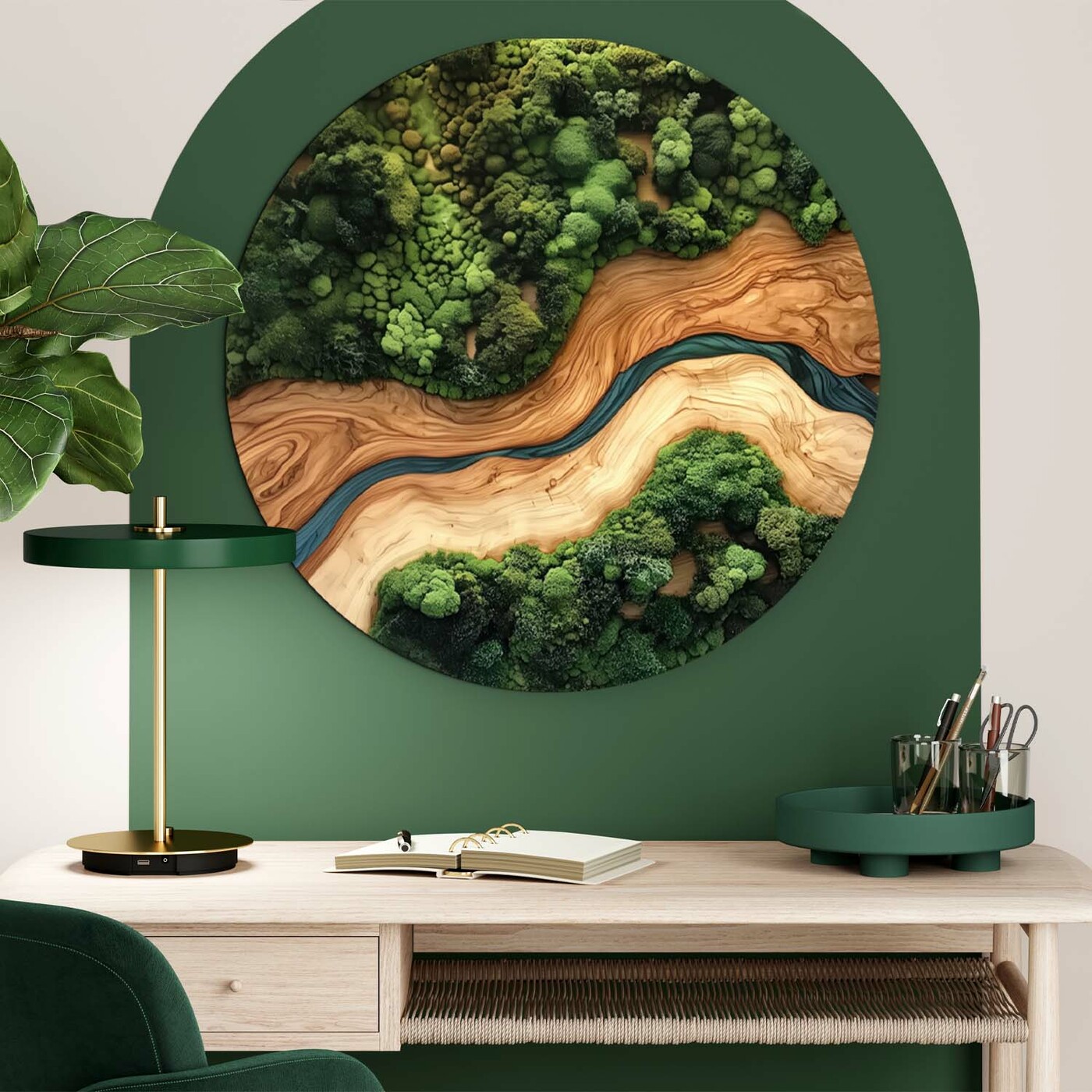 Circular Wall Art from Wood - Moss in Epoxy